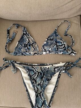 Shade & Shore Blue Snake-Print Tie-Side Bikini Set
